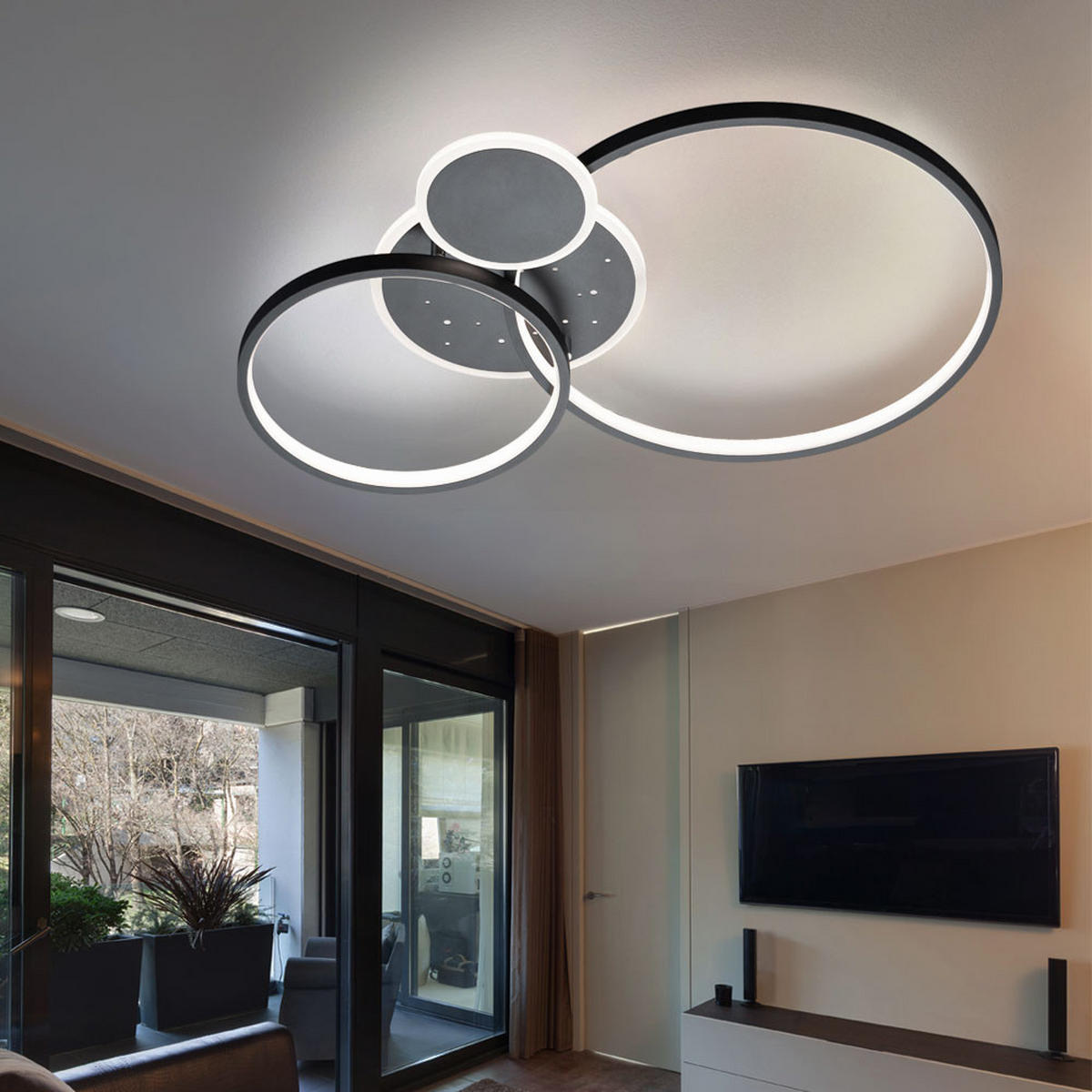 LED DECKENLEUCHTE Ring Design Schwarz - Schwarz, Metall (54/38/9cm) - Wofi