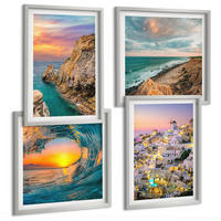 BILDER SET 4er Set - 50x50 cm & 40x60 cm Silberner Rahmen - Meereswellen, weiße Häuser, Santorini - Silberfarben, Kunststoff (50/50cm) - TULUP