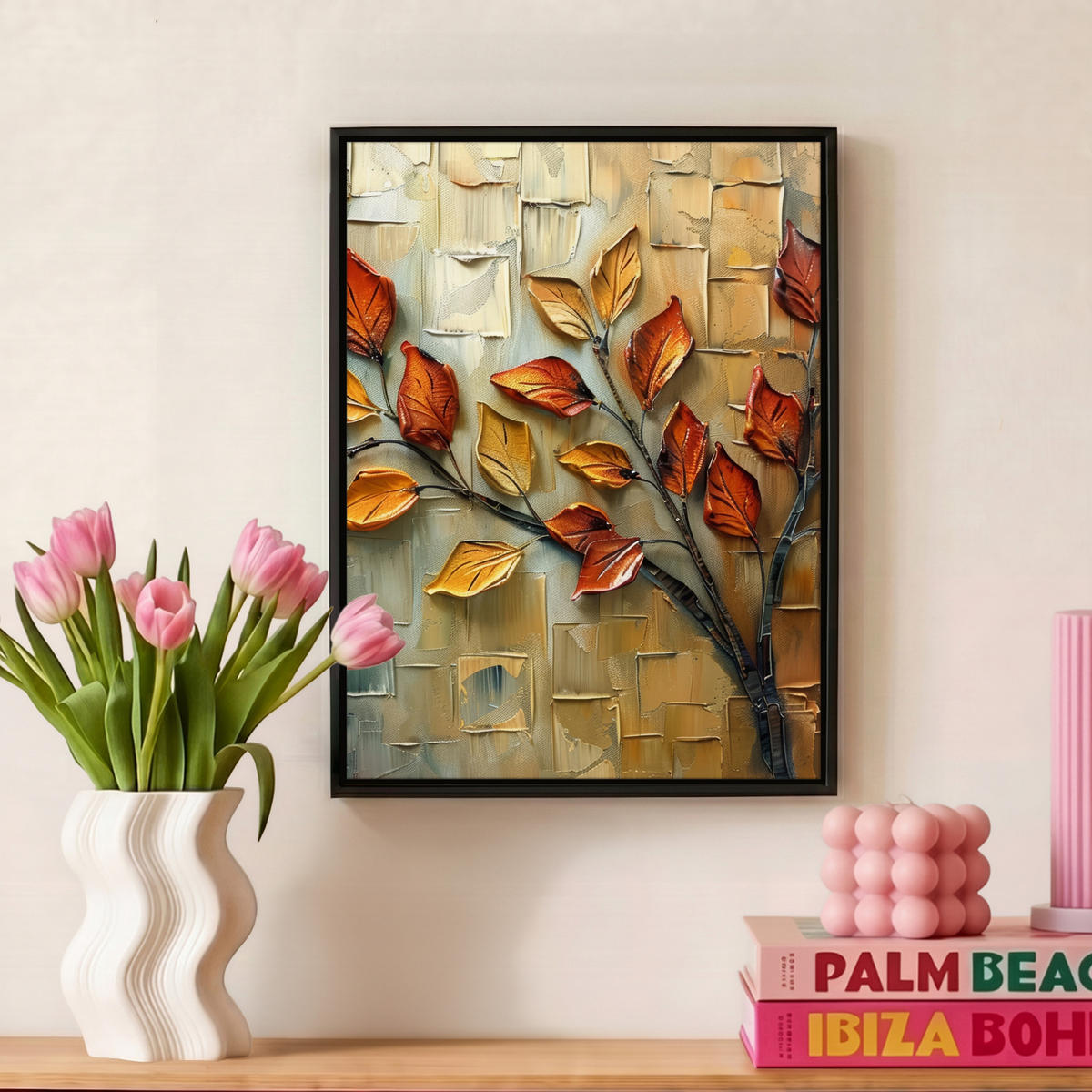 LEINWAND Bilder mit Rahmen - Baum - Abstrakt - Natur - Kunst - 30x40 - Goldfarben, Textil (30/40cm) - MuchoWow