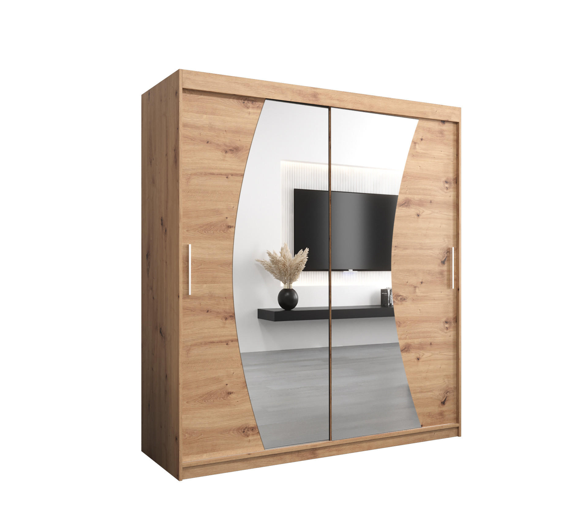 SCHWEBETÜRENSCHRANK 200/180/62 2-türig - Silberfarben/Eiche Artisan, Holz/Kunststoff (180/200/62cm) - Abiks Möbel