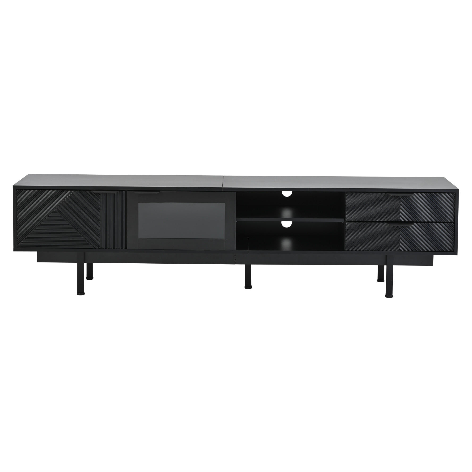 TV-SCHRANK 200/40/50.5 cm Schwarz mit 2 Schubladen und 2 Türen - Schwarz, Holzwerkstoff (200/50.5/40cm) - Oxeza