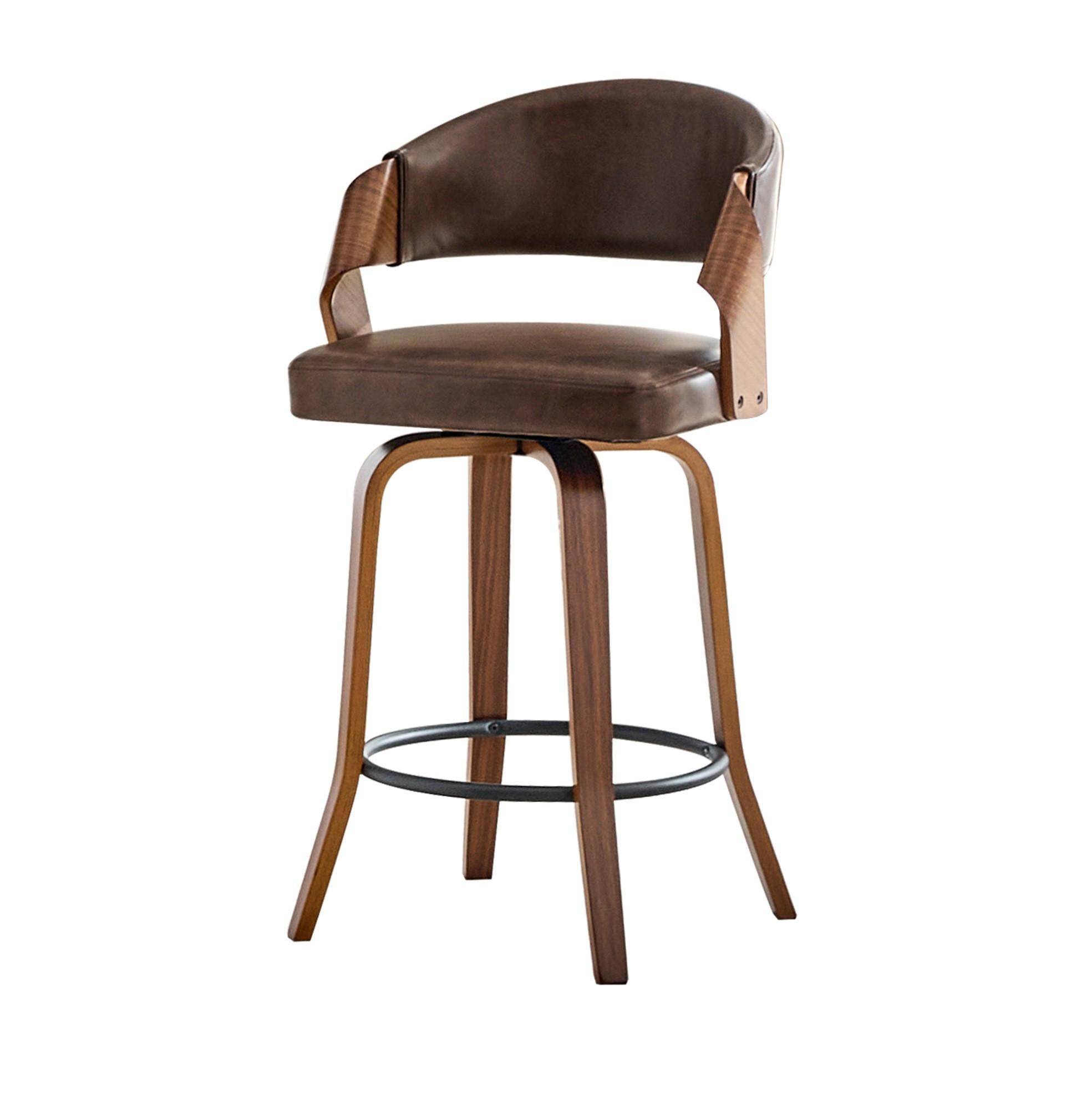 BARHOCKER 2er-Set mit Rückenlehne aus Holz und PU-Leder - Braun, Holz (42/95/51cm) - MIVRAY
