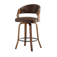 BARHOCKER 2er-Set mit Rückenlehne aus Holz und PU-Leder - Braun, Holz (42/95/51cm) - MIVRAY