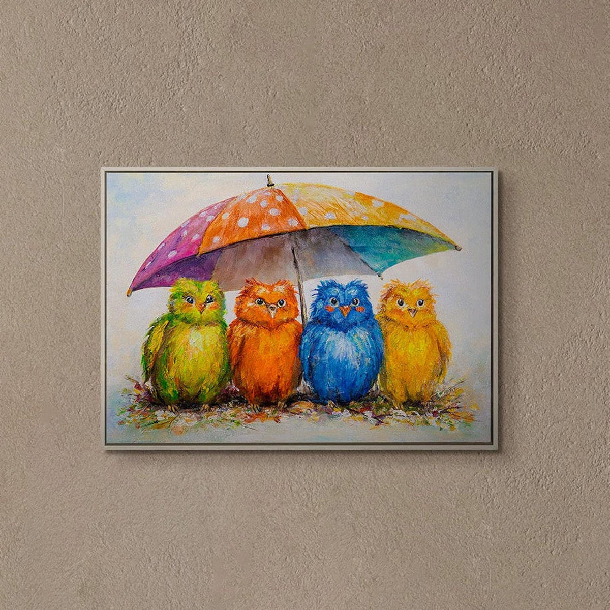 GEMÄLDE Bunte Vögel Schattenfugenrahmen Beige 70x50 cm - Beige, Holz (70/50cm) - YS-art gallery