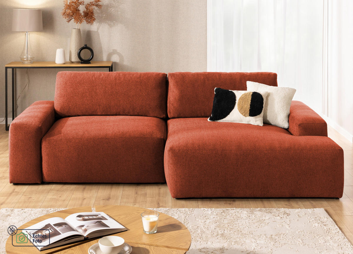 ECKSOFA Lennon aus Terrakotta Strukturstoff mit Schlaffunktion und Bettkasten - Terracotta/Schwarz, Holz/Kunststoff (264/137cm) - S-Style