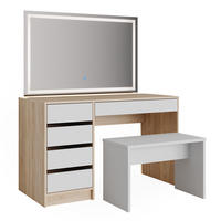 SCHMINKTISCH Sherry Weiß/Sonoma 120 cm mit LED Spiegel und Hocker - Weiß/Sonoma Eiche, Holzwerkstoff (55/75/120cm) - Vicco