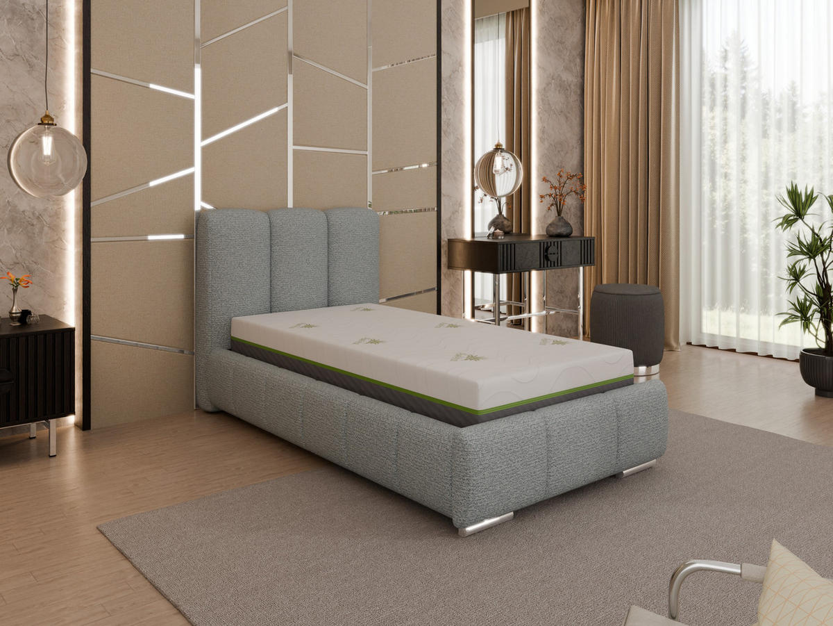 POLSTERBETT Zaira 90x200cm – Elegantes Polsterbett für modernen Wohnstil , ZONIERTE TASCHENFEDERN KOKOS (21cm), Blaugrau - Blaugrau, Holz (90/200cm) - Homesy