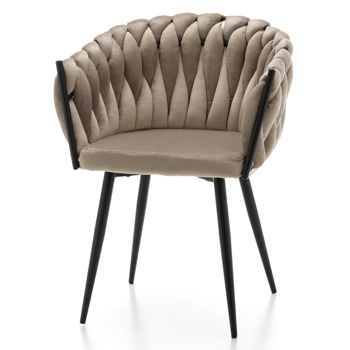 STUHL LATINA gepolstert mit Steppung - dunkelbeige - Samt Velours - Beige/Schwarz, Textil/Metall (60/83/55cm) - NEW HOME