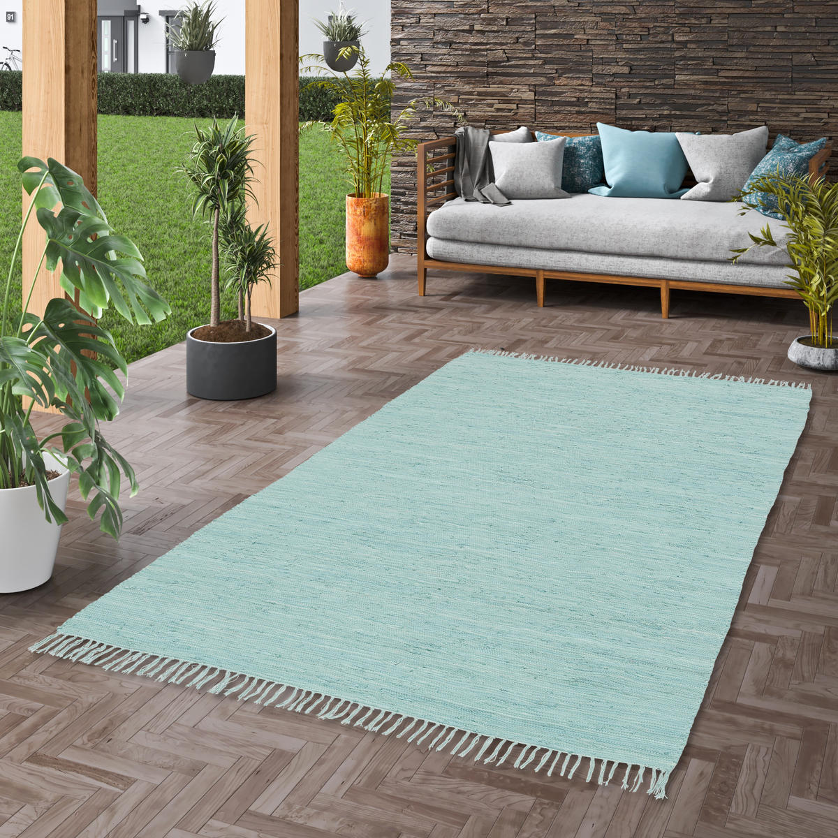 BAUMWOLLE NATUR TEPPICH JOLLY COTTON - Blau, Textil (160/230cm) - Pergamon