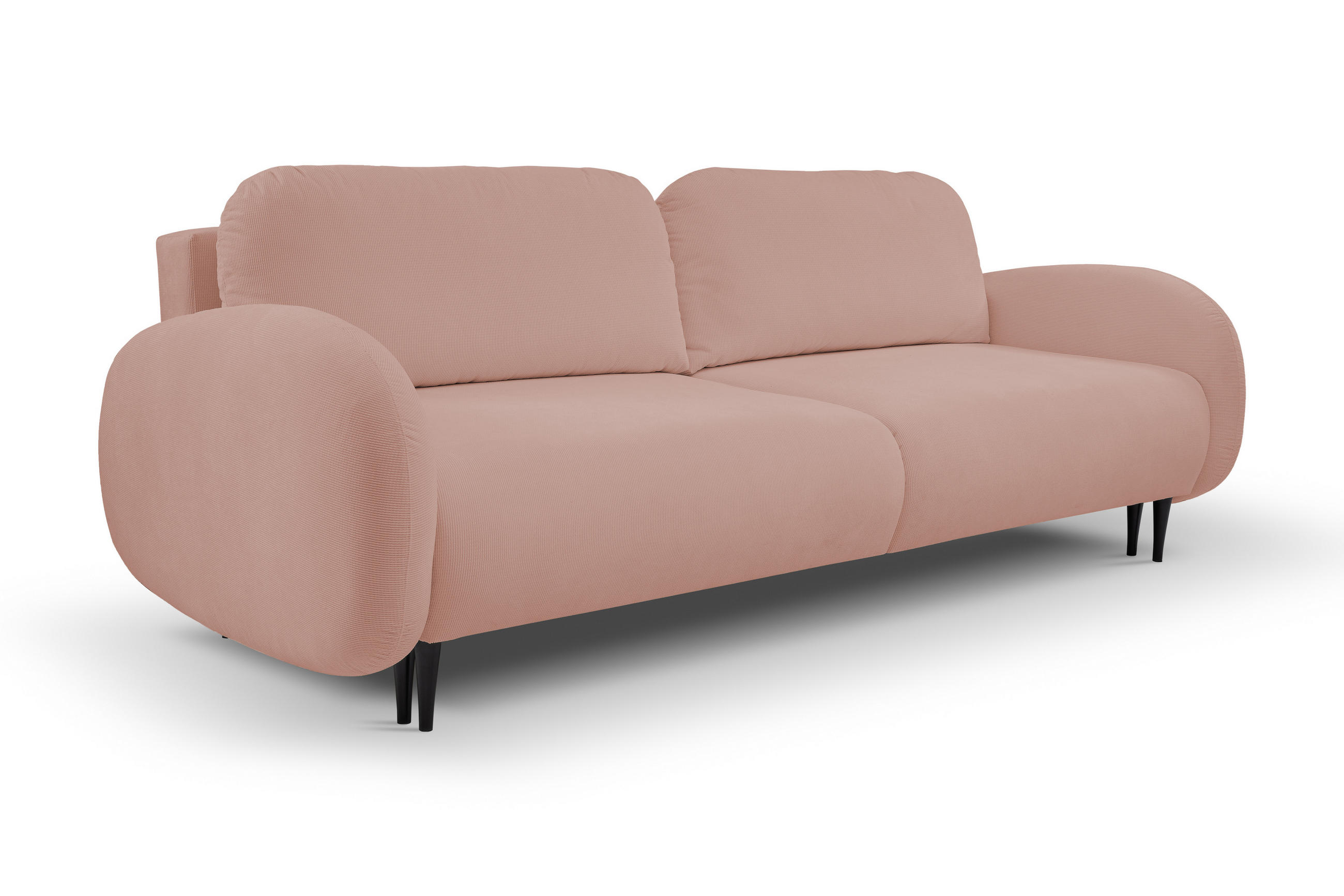 SOFA SOFT RunAgin Mit Schlaffunktion Und Bettkasten, PUR-Schaum, Schwarze Kunststofffüße, lose Rückenkissen, freistehend, 232x109x95 cm Rose - Rosa, Holz/Textil (232/95/109cm) - DomoHome