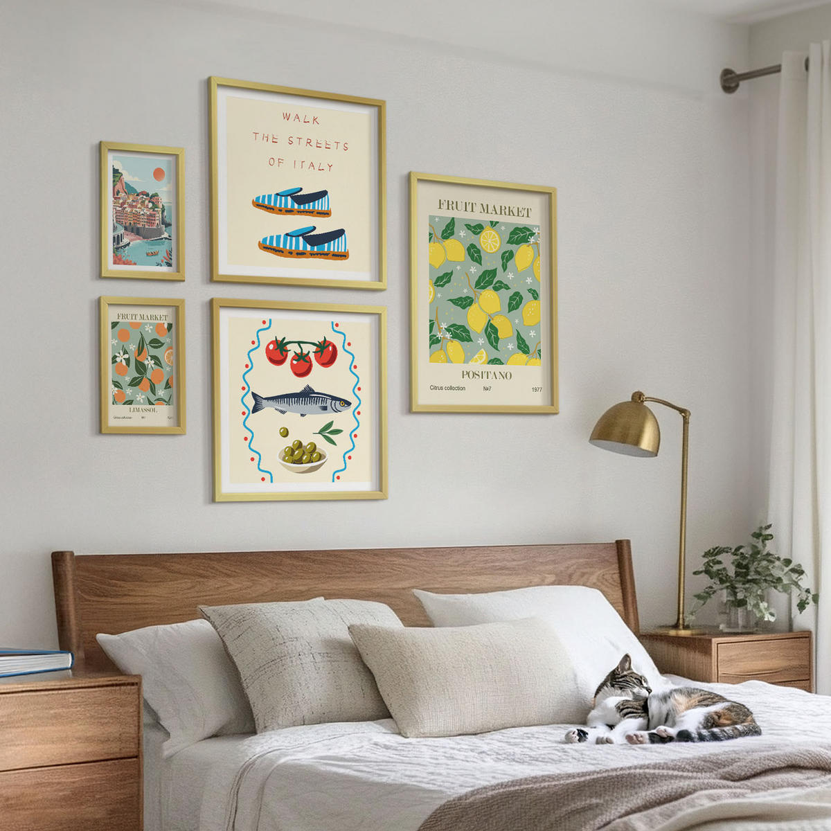 WANDBILDER 5er Set - 50x50 cm & 20x30 cm & 40x60 cm Goldrahmen - Italienische Poster mit Fruchtmotiven - Goldfarben, Kunststoff (40/60cm) - ArtPrintCave