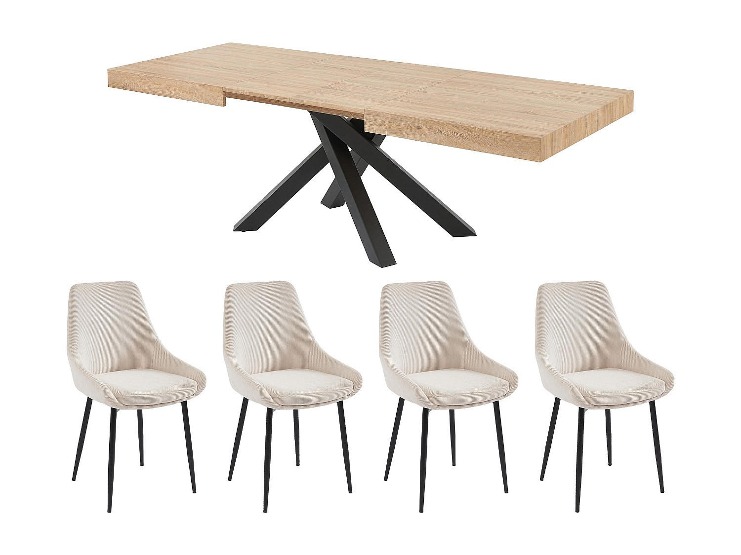 SET Tisch CATONAV + 4 Stühle MASURIE - Holzfarben & Cremefarben - Naturfarben, Holz (240/75/90cm) - Vente-Unique