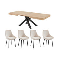 SET Tisch CATONAV + 4 Stühle MASURIE - Holzfarben & Cremefarben - Naturfarben, Holz (240/75/90cm) - Vente-Unique