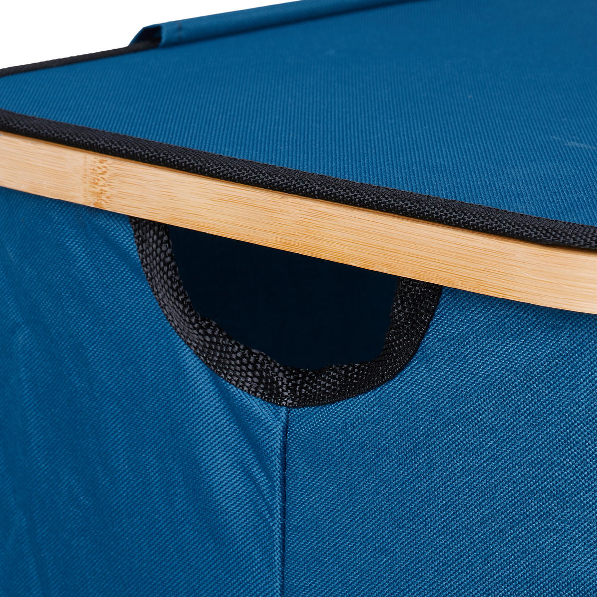 WÄSCHEKORB - Dunkelblau, Holz/Textil (54/75/34cm) - Relaxdays