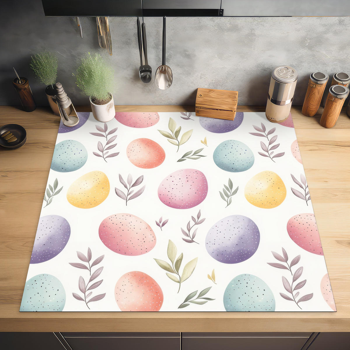 HERDABDECKPLATTE Eier - Bunt - Muster Induktionsmatte 78x78 cm - Weiß, Kunststoff (78/78/0.2cm) - MuchoWow