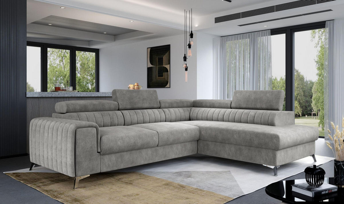 ECKSOFA - OLIVIER (Rechts, Dunkelgrau) - Dunkelgrau/Grau, Textil (275/205cm) - Möblo