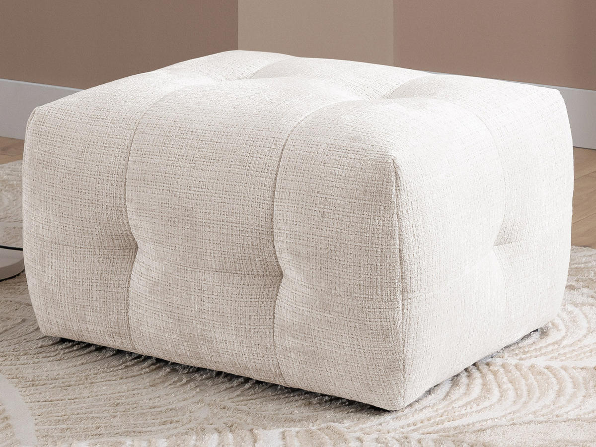 ECKSOFA inkl. Hocker Kozy im Bumpy-Design mit Schlaffunktion und fester Rückenlehne aus weichem Beige Chenille-Stoff - Ottomane links - Beige/Creme, Holz/Kunststoff (161/234cm) - S-Style Möbel