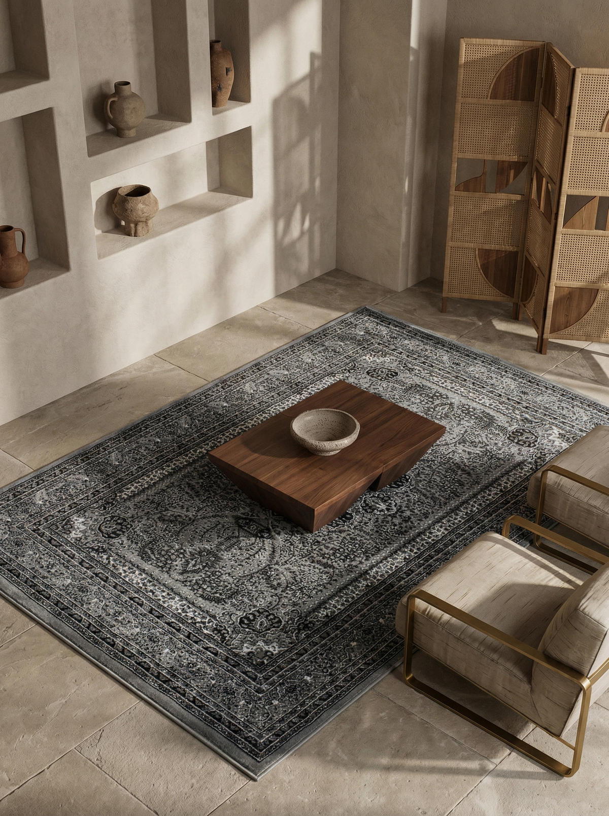 ORIENTTEPPICH Kurzflor Polypropylen saugroboter Wohnzimmer Grau Rechteckig 160x230 - Grau, Textil (160/230cm) - KADIMA DESIGN