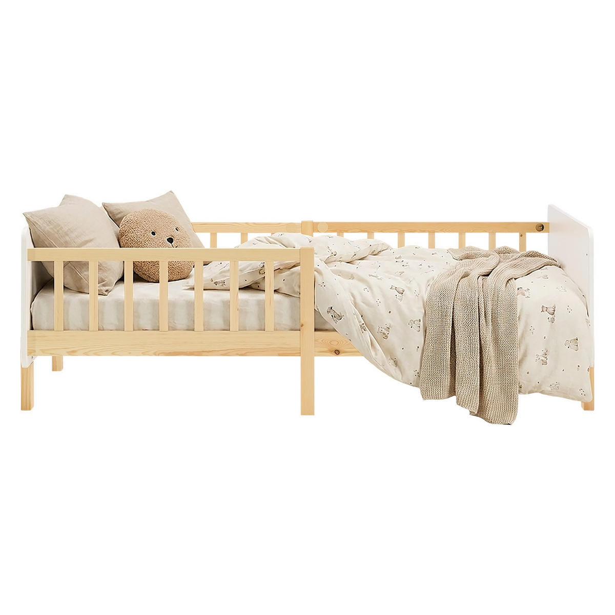 KINDERBETT Weiß 90/200 Lattenrost Rausfallschutz - Weiß, Holz (100/67/208cm) - Homestyle4u