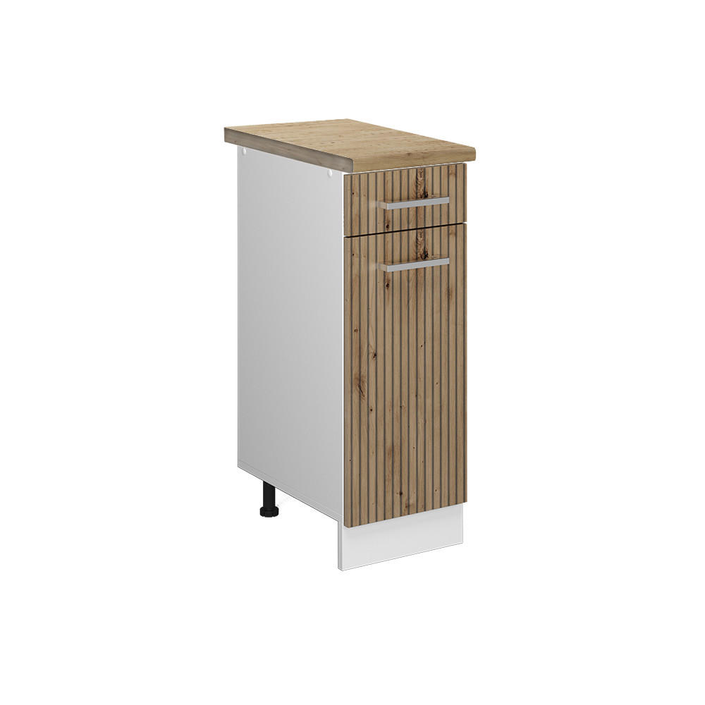 KÜCHENUNTERSCHRANK R-Line Artisan-Eiche 30 cm, AP Eiche - Weiß/Eiche Artisan, Holzwerkstoff (30/81.6/60cm) - Vicco