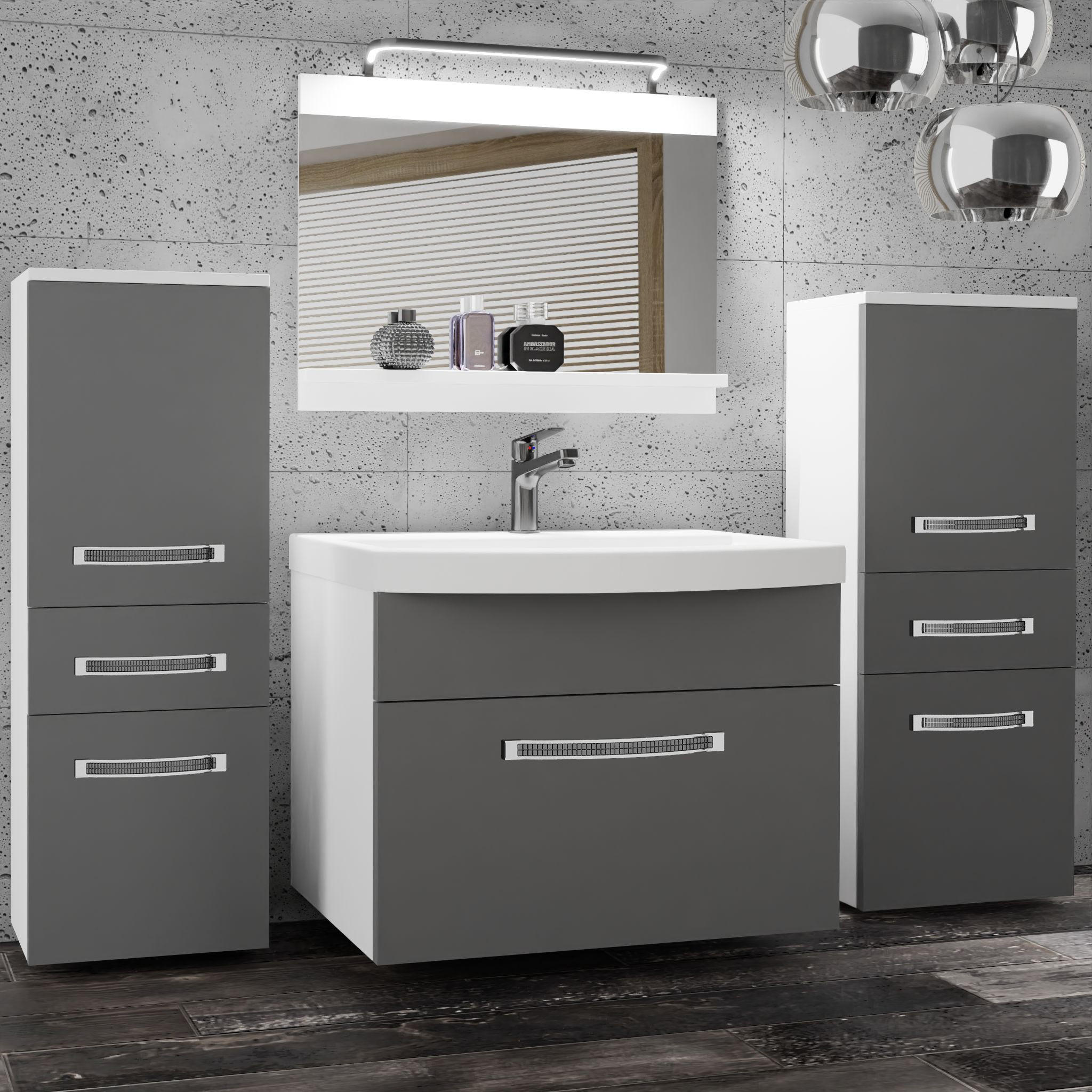 BADMÖBEL Badezimmer Grau Matt - Grau, Holz (140/81/40cm) - B BELINI GROUP