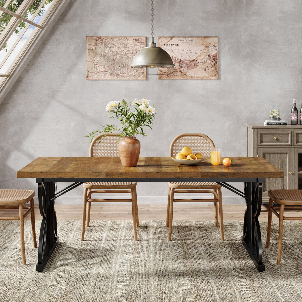 ESSTISCH Industrial Holzoptik Braun/Schwarz Metallgestell 180x79 cm - Schwarz/Braun, Holzwerkstoff/Metall (80/180/75cm) - Quality Elegance