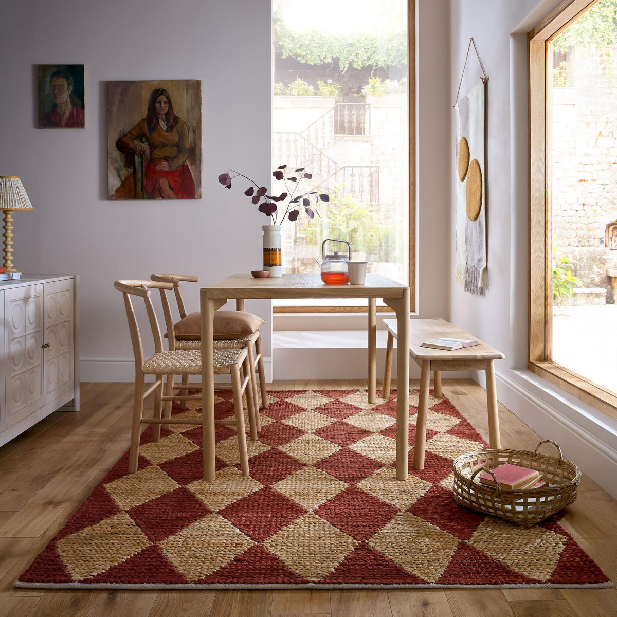 TEPPICH Jute Flachgewebe Rauten Muster, Wohnzimmer Terrakotta Rechteckig 160x230 - Terracotta, Textil (160/230cm) - KADIMA DESIGN
