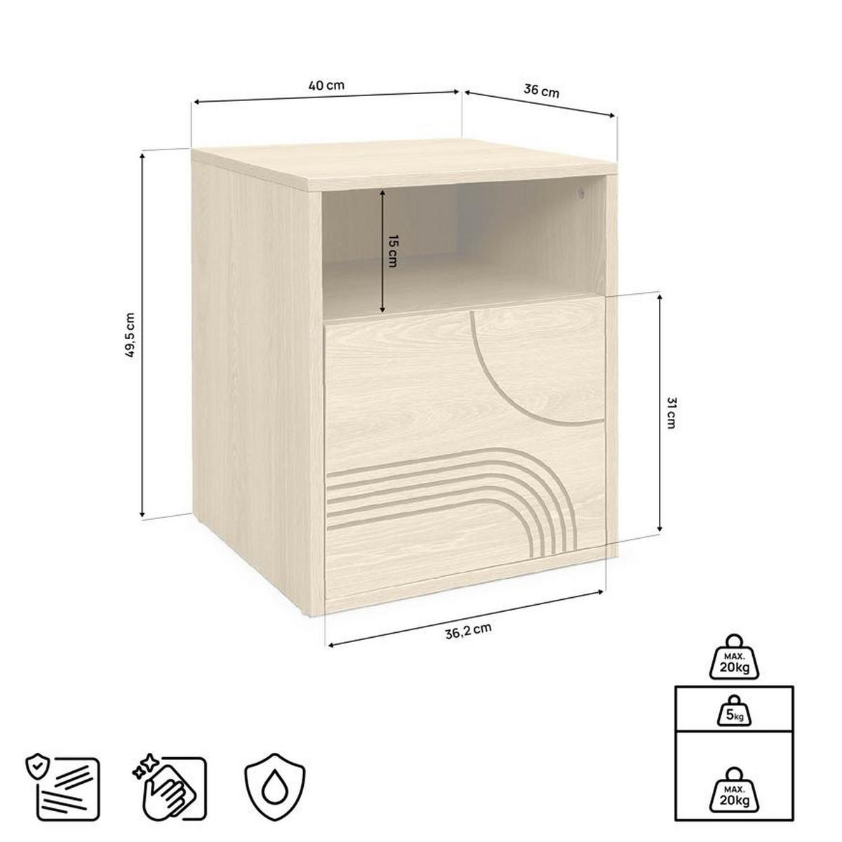 NACHTTISCH 2er-Set Saskia aus Eiche skandinavischen - Eichefarben, Holz (40/49.5/36cm) - Casanoov