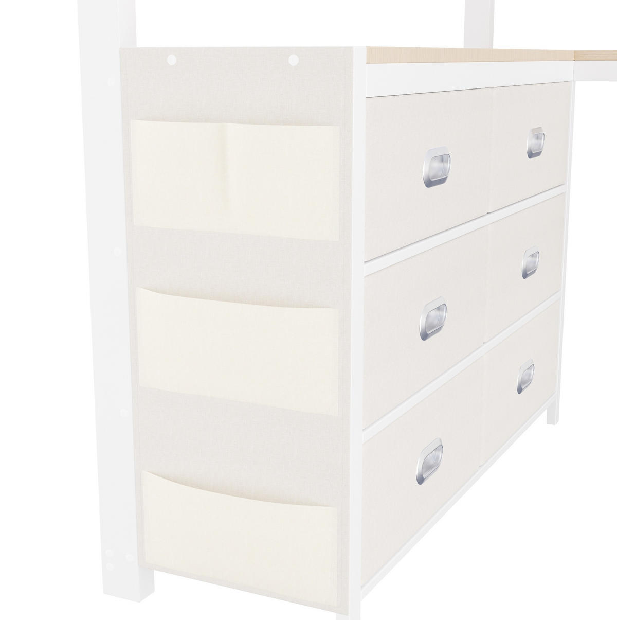 HOCHBETT Metall/MDF 140x200 cm Weiß mit Schreibtisch, Stauraum und LED-Beleuchtung - Weiß, Holzwerkstoff (140/200cm) - Modfu