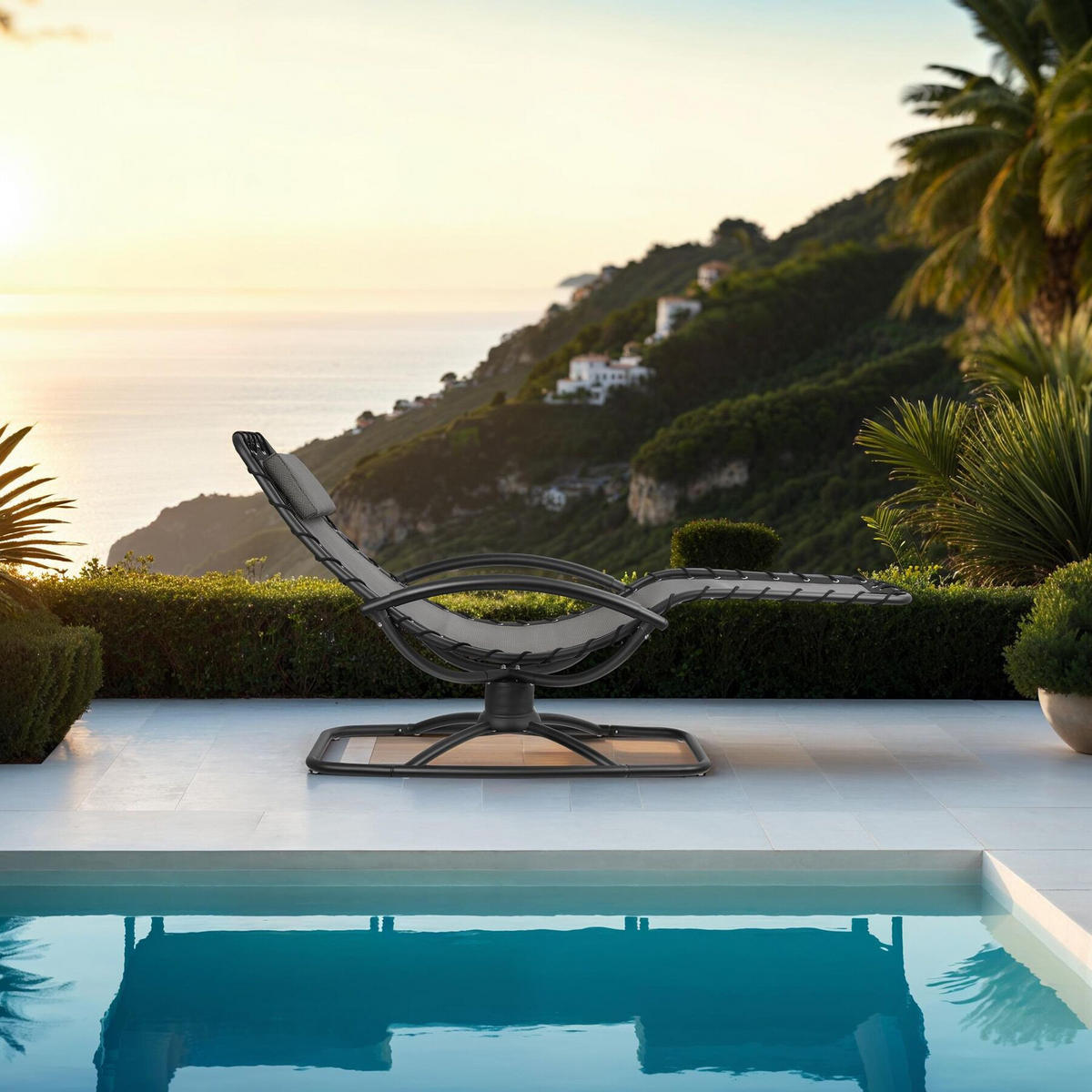 GARTENLIEGE 2er Set Toulon, ergonomisch, Schwingfunktion, 77 x 170 x 83 cm, grau - Grau, Textil (77/83/170cm) - tectake