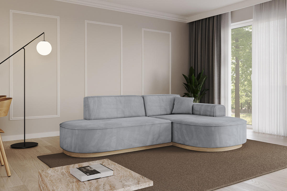 ECKSOFA Ottomane Rechts MARI-L1-v1 - 243x171x83 cm Grau Velours - Grau, Holzwerkstoff/Textil (171/243cm) - ALTDECOR