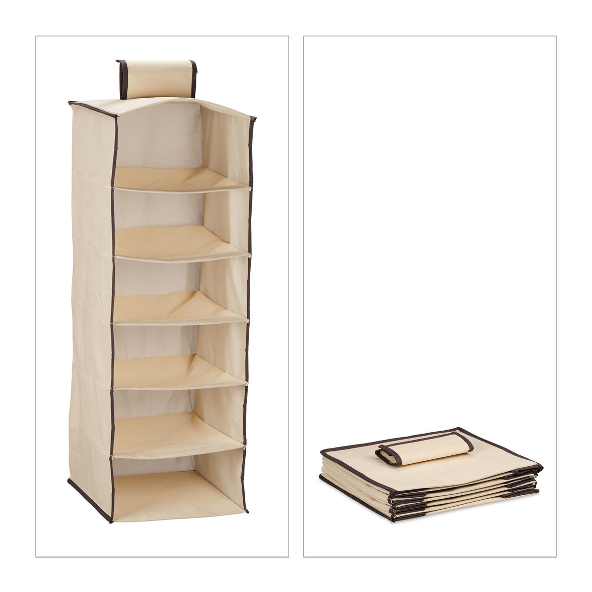 ZÁVESNÝ regál - béžová, textil/vlnitá lepenka (31cm) - Relaxdays