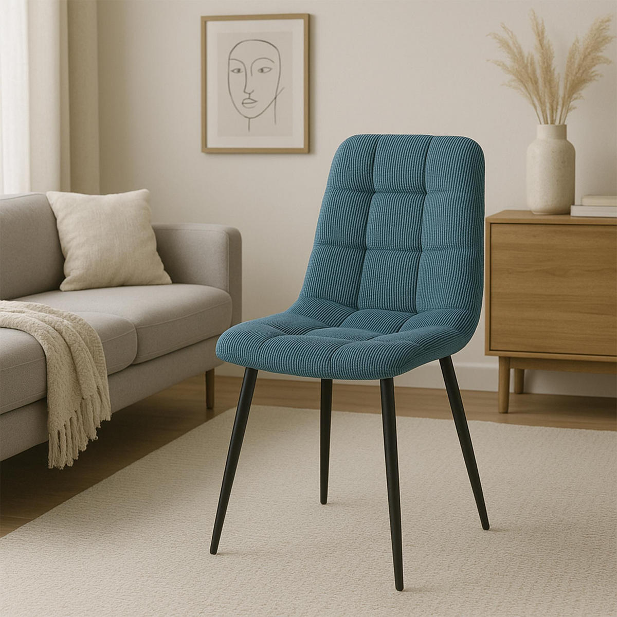 ESSZIMMERSTUHL 2er Set Fanor Cord Blau Wohnzimmerstuhl - Blau, Textil (45/84/55cm) - DELUKE