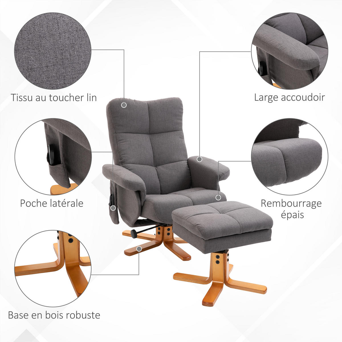 MASSAGESESSEL DE-15359 145° neigbar mit Stauraum und Kopfstütze - Dunkelgrau, Textil (86/99/80cm) - ComfortXL