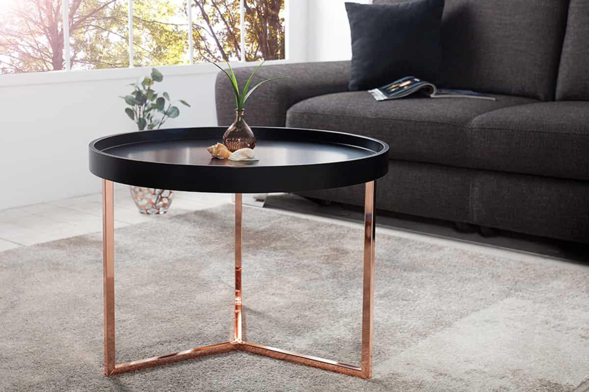 COUCHTISCH MODULAR Schichtholzplatte rund Schwarz 60cm - Silberfarben/Schwarz, Holz/Metall (60/60/45cm) - riess-ambiente