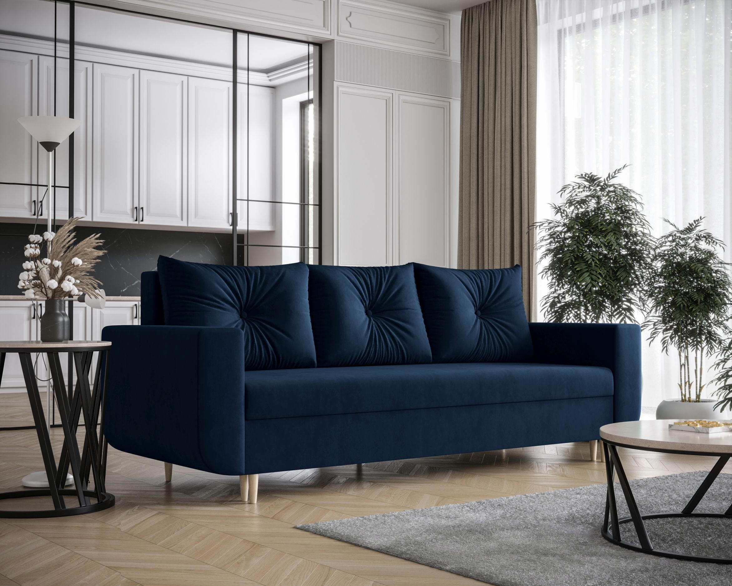 SOFA DELFIN mit Schlaffunktion ITAKA 11 Sofa mit Stauraum - Dunkelblau, Textil (90/88/240cm) - Bedante