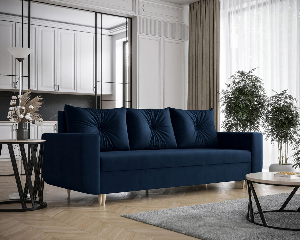SOFA DELFIN mit Schlaffunktion ITAKA 11 Sofa mit Stauraum - Dunkelblau, Textil (90/88/240cm) - Bedante