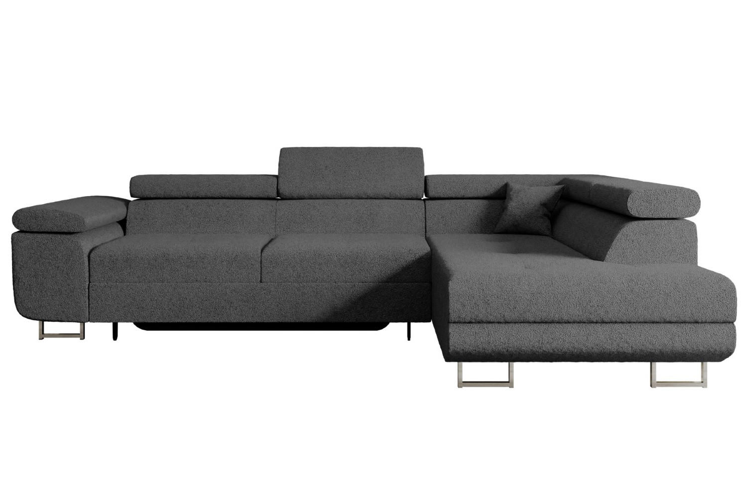 ECKSOFA mit Schlaffunktion und Bettkasten GUSA-L 272x202x107 cm Grau Bouclé - Silberfarben/Grau, Holzwerkstoff/Textil (272/202cm) - ALTDECOR