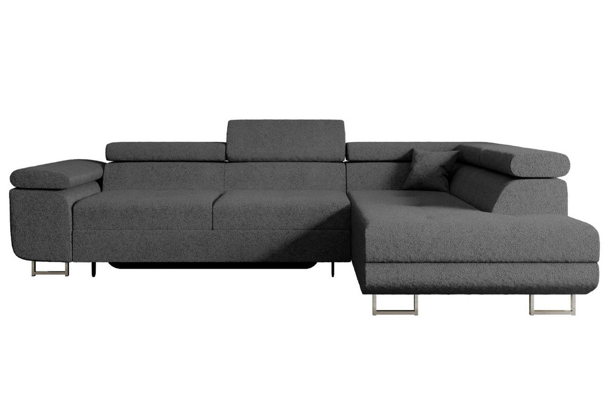 ECKSOFA mit Schlaffunktion und Bettkasten GUSA-L 272x202x107 cm Grau Bouclé - Silberfarben/Grau, Holzwerkstoff/Textil (272/202cm) - ALTDECOR