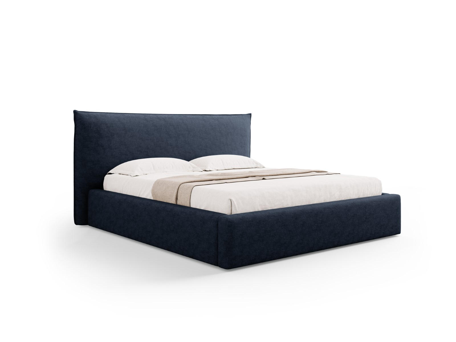 BETT mit Bettkasten und Kopfteil Kaelle aus Chenille-Stoff dunkelblau 180x200cm - Dunkelblau, Textil (180/200cm) - Micadoni
