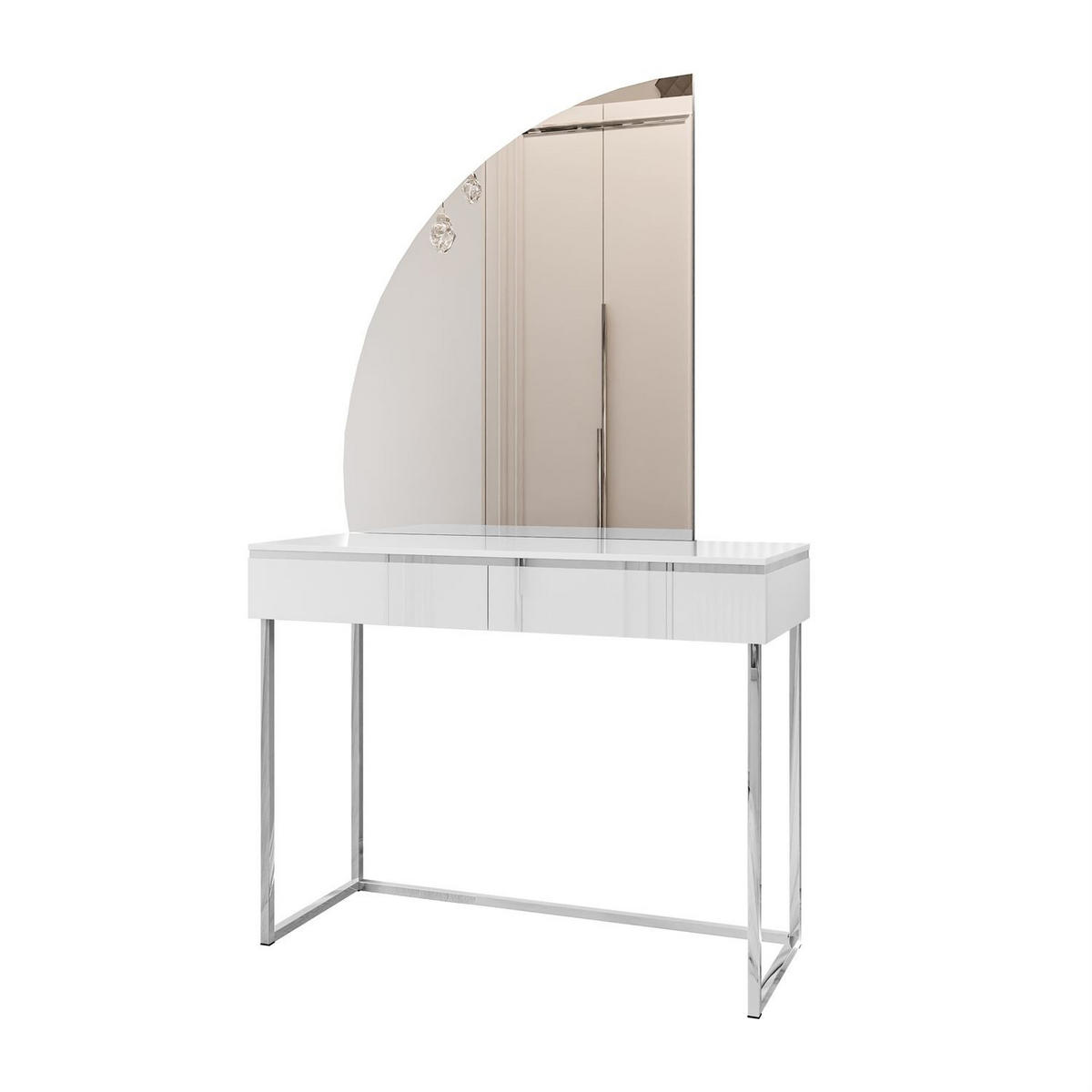 SCHMINKTISCH AURORA-Q SILVER Hochglanz Weiß auf silbernem Gestell - Weiß Hochglanz, Holzwerkstoff (102/78.5/43.6cm) - Lookway