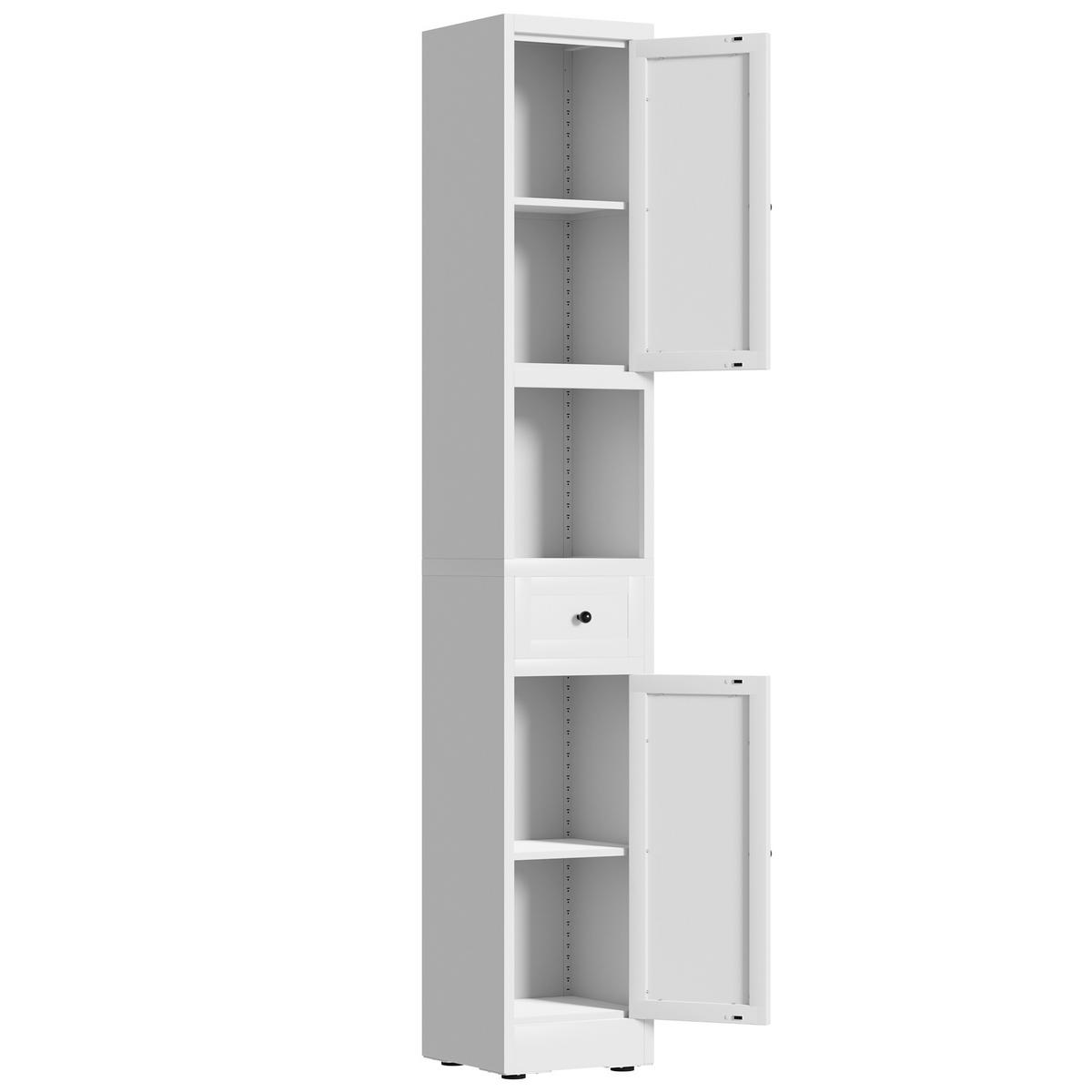 BADEZIMMERSCHRANK Weiß Hochschrank 5 Ebenen 2 Türen - Weiß, Holzwerkstoff (30/180/30cm) - Urban Meuble
