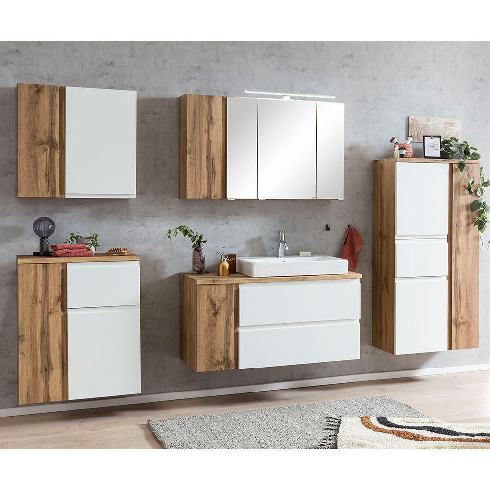 BADMÖBEL-SET 5-TLG. Vasto-03 - Weiß, Holzwerkstoff (265/200/47cm) - Lomado