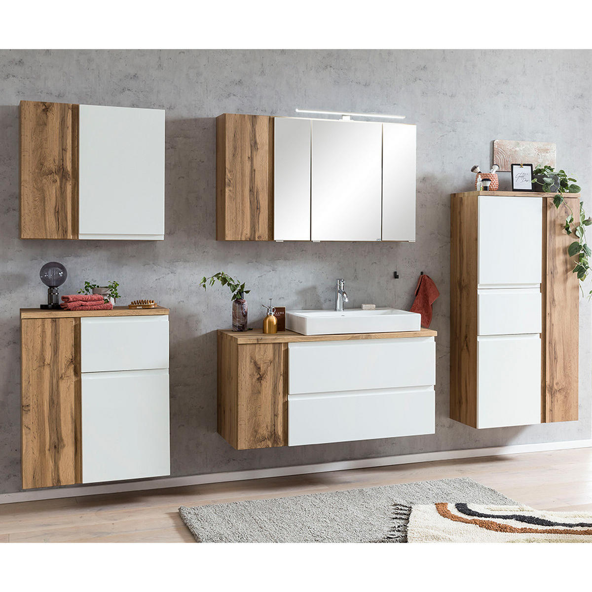 BADMÖBEL-SET 5-TLG. Vasto-03 - Weiß, Holzwerkstoff (265/200/47cm) - Lomado