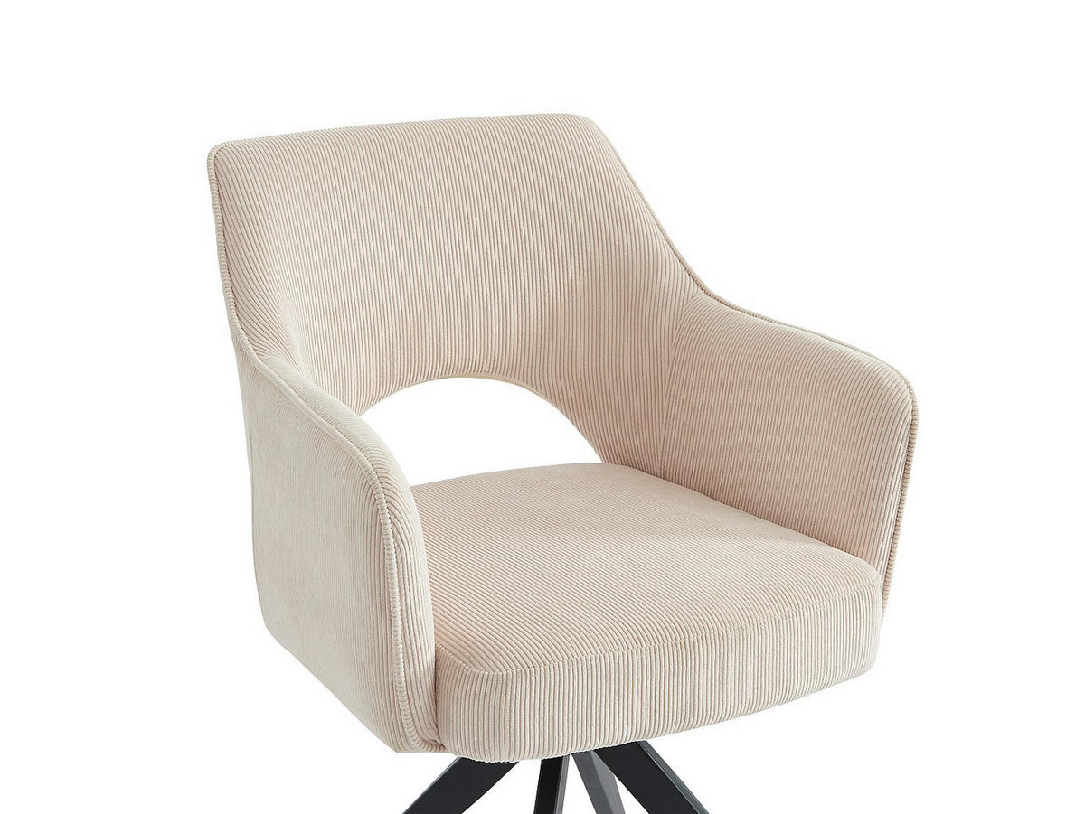 DREHSTUHL mit Armlehnen - Cord & schwarzes Metall - Cremefarben - KONYA - Creme, Textil (59/84/58cm) - Vente-Unique