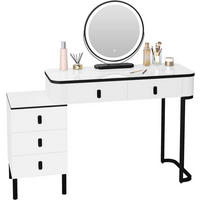 SCHMINKTISCH mit LED, Spiegel, 5 Schubladen, Seitenschrank, Weiß - Schwarz/Weiß, Holzwerkstoff/Metall (100/126/40cm) - Woltu