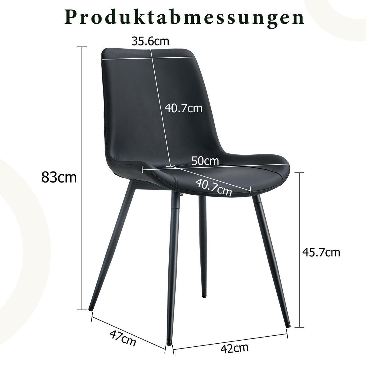 ESSZIMMERSTUHL 4er-set Schwarz mit PU-Bezug und Metallbeinen - Schwarz, Metall (47/83/50cm) - MIVRAY