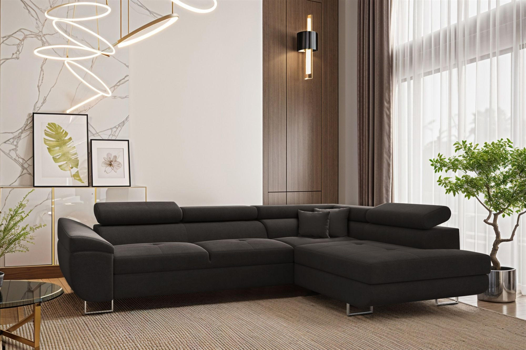 ECKSOFA Carmelo In Nova - Anthrazit, Holzwerkstoff/Textil (275/202cm) - Fun Möbel