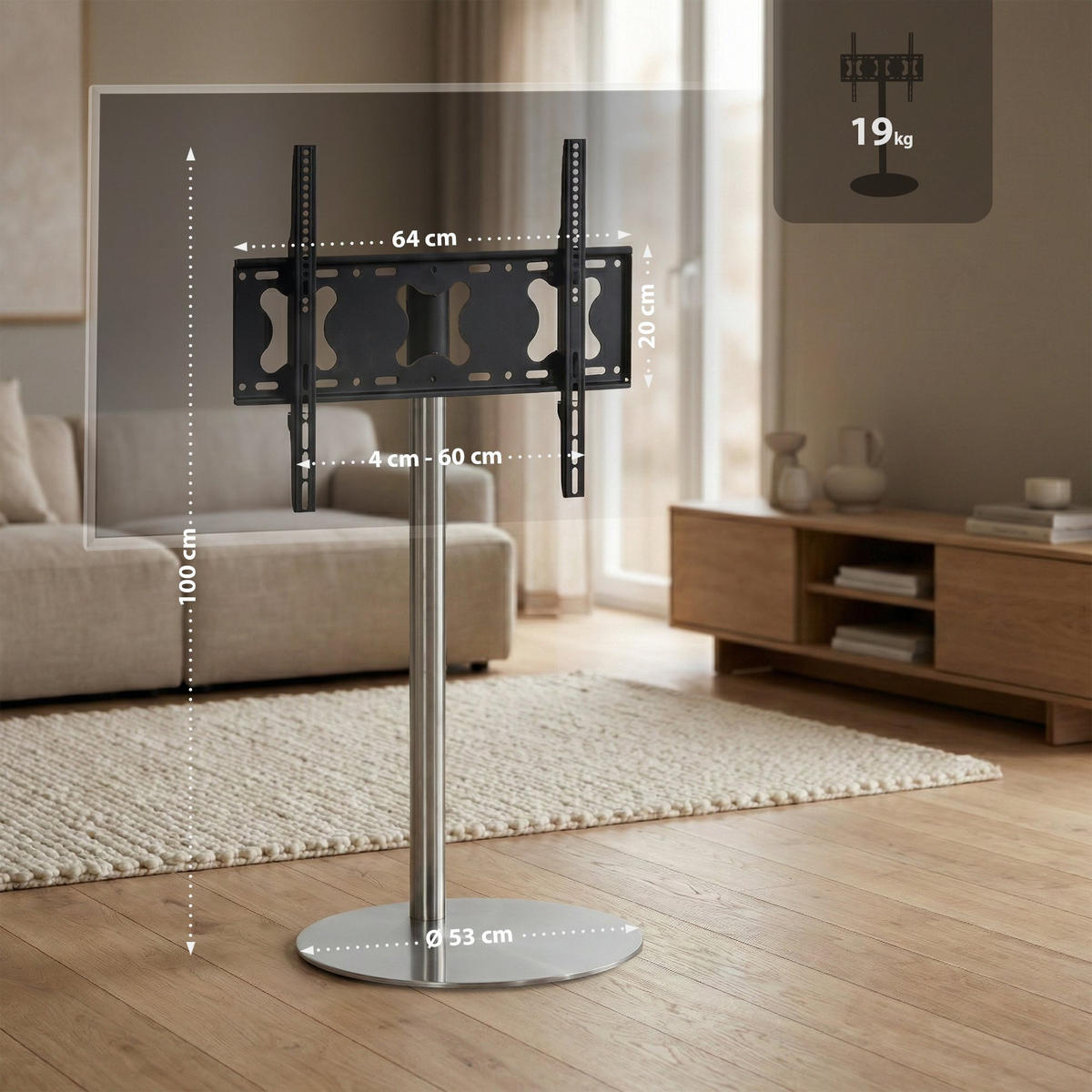 TV RACK Metall Edelstahl - Edelstahlfarben, Metall (64/100/53cm) - CLP