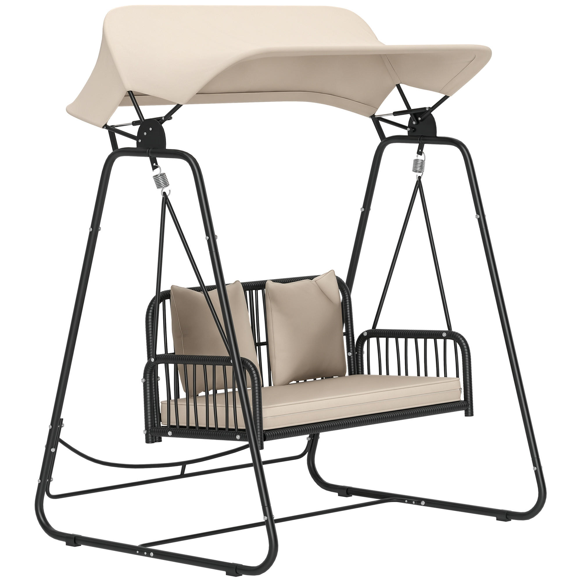 HOLLYWOODSCHAUKELL DE-06643 2-Sitzer mit Sonnendach Khaki - Taupe, Textil/Metall (149/180/121cm) - ComfortXL
